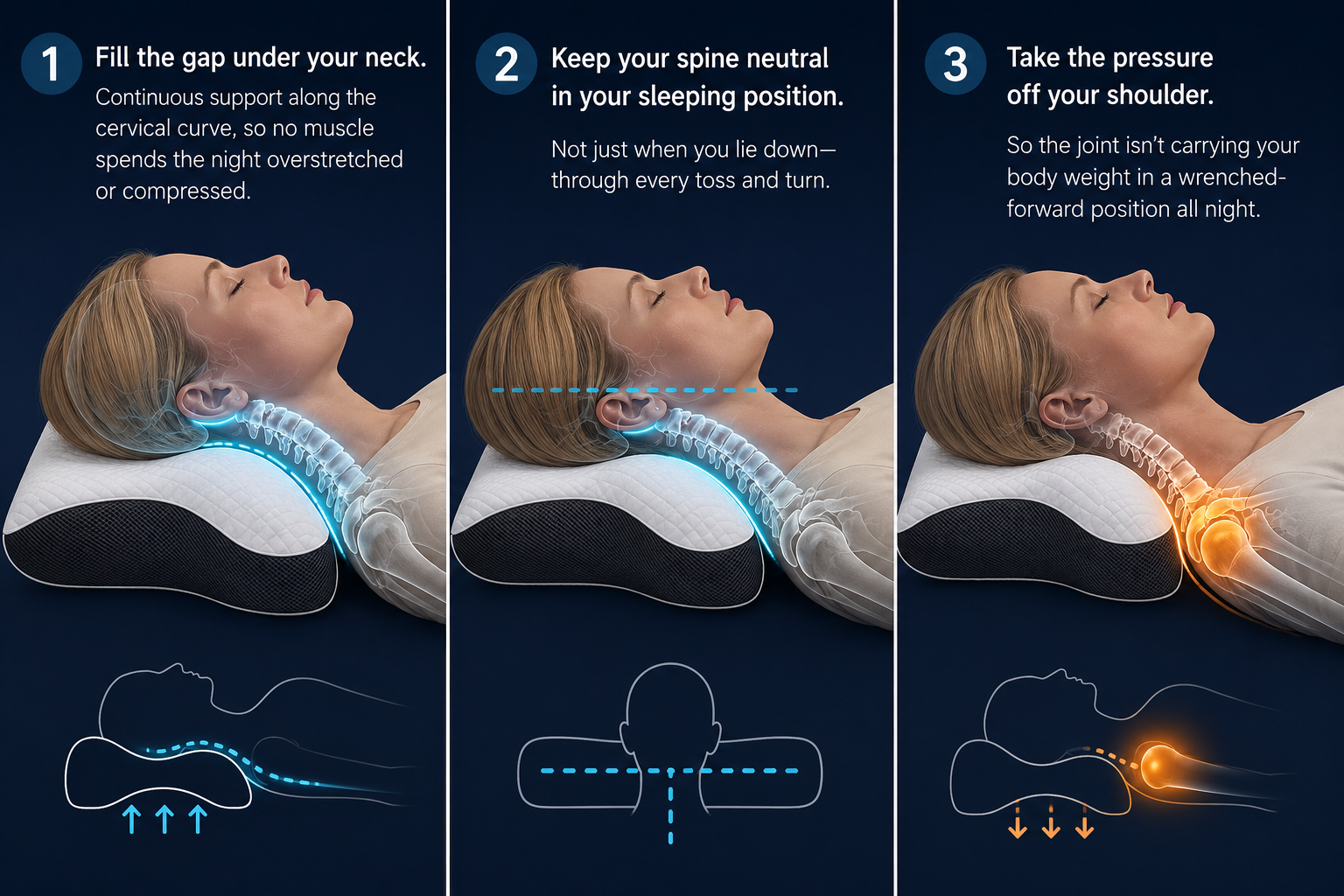 Horizontal grid of explaining 3 ways our neck needs to be supported